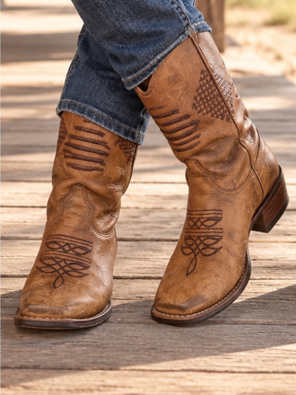 Texas Boots Unisex Brown Leather Western Cowboy Boots Square Toe EU 40